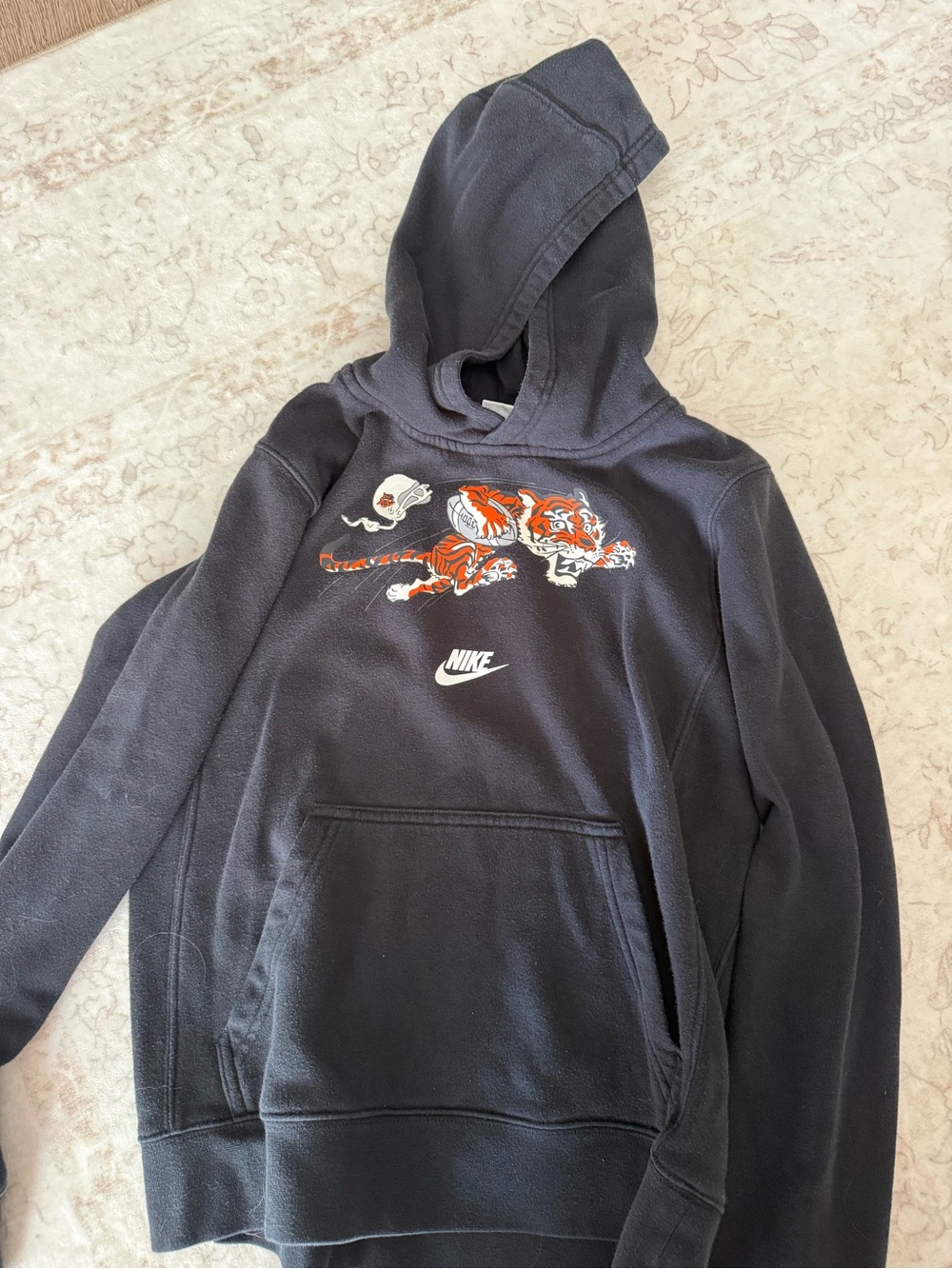 Nike Black Hoodie with Orange and White Tiger Graphic